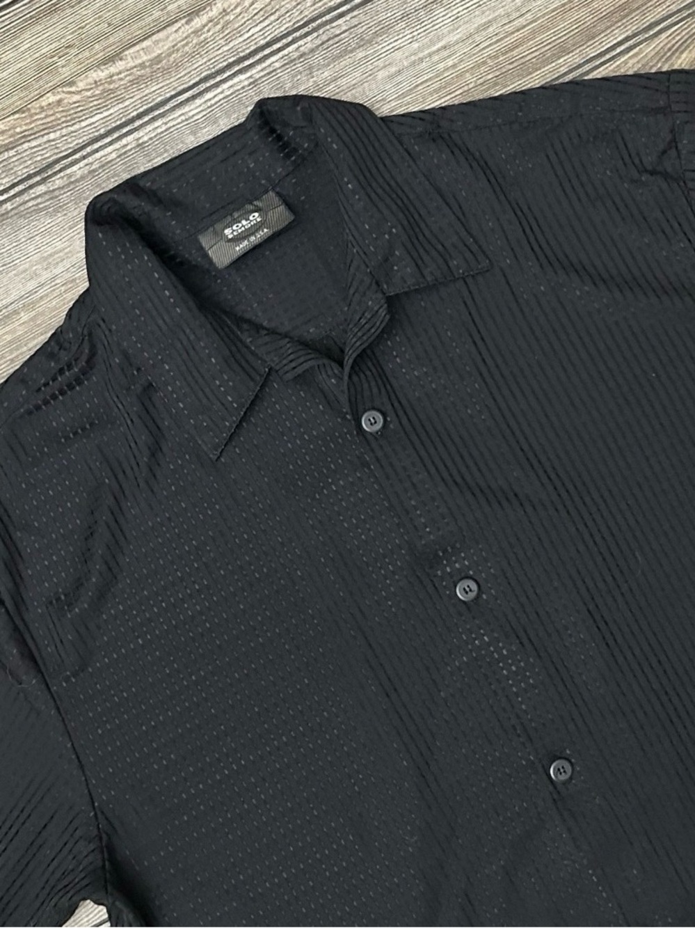 Vintage 90s Solo Semore Men's Black Textured Grid Mesh Button-Up Shirt USA - Picture 2 of 8
